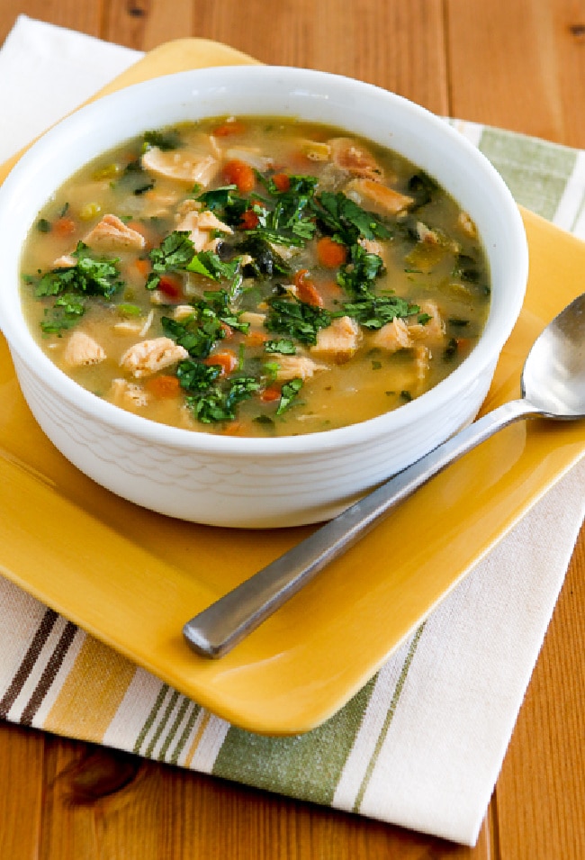 Mexican Chicken Soup in soup bowl with spoon and napkin