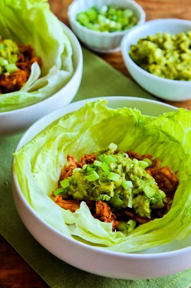Slow Cooker Barbecued Chicken Lettuce Cups finished lettuce cups being served