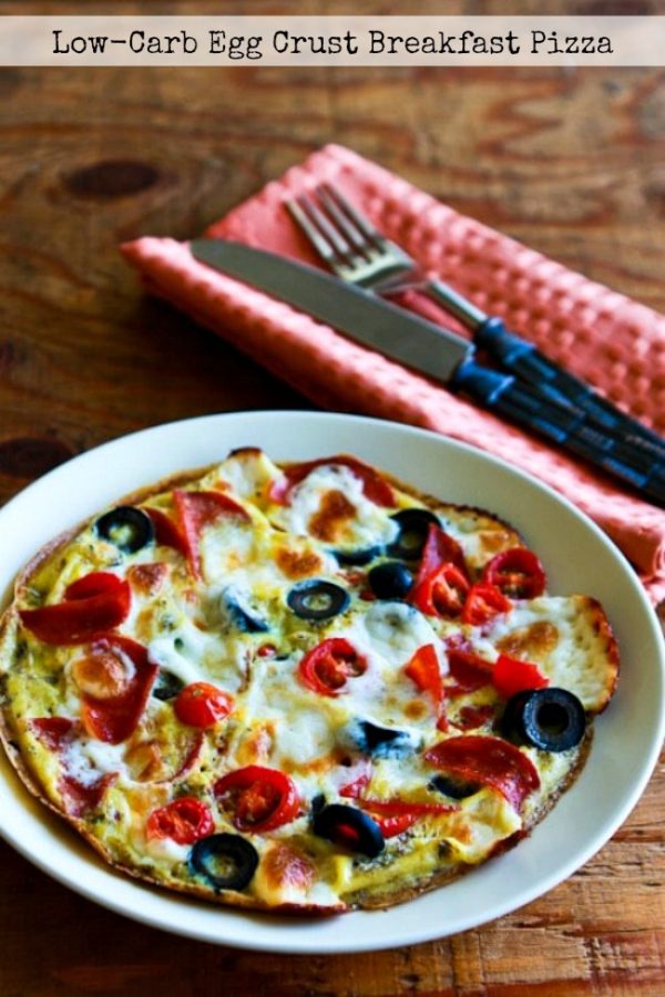 Low-Carb Egg-Crust Breakfast Pizza found on KalynsKitchen.com