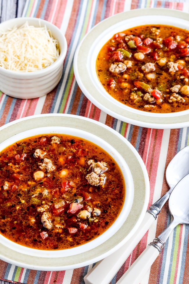 Instant Pot Sausage Soup with Pesto close-up photo