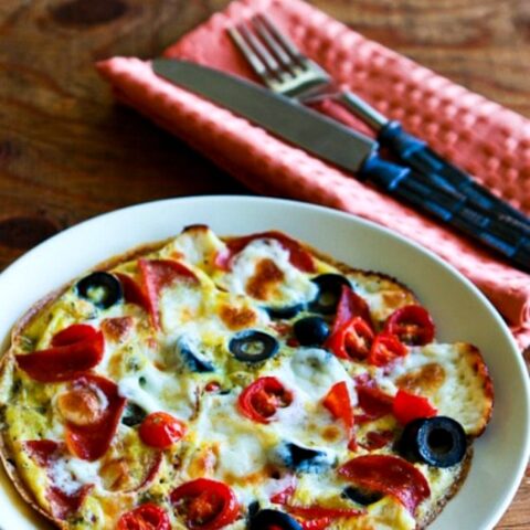 Low-Carb Egg-Crust Breakfast Pizza found on KalynsKitchen.com