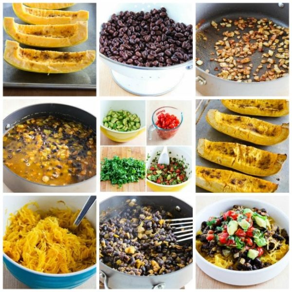 Vegan Spaghetti Squash Black Bean Mexican Bowl found on KalynsKitchen.com