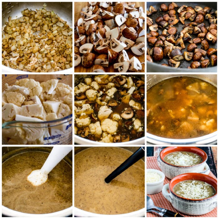 Instant Pot Cauliflower Mushroom Soup process shots collage