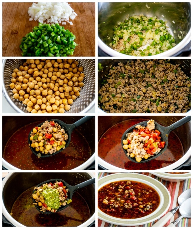 Instant Pot Sausage Soup with Pesto process shots collage