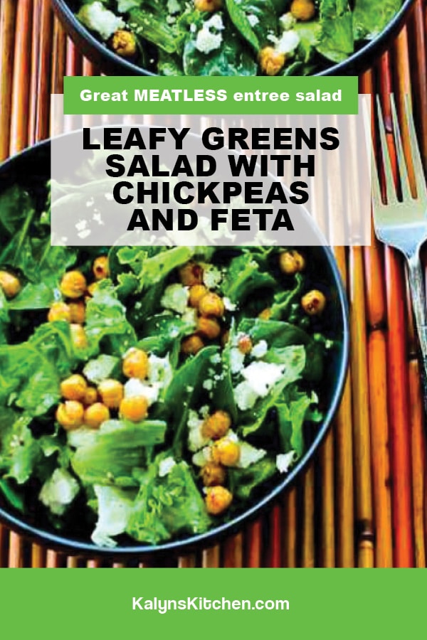 Pinterest image of Leafy Greens Salad with Chickpeas and Feta