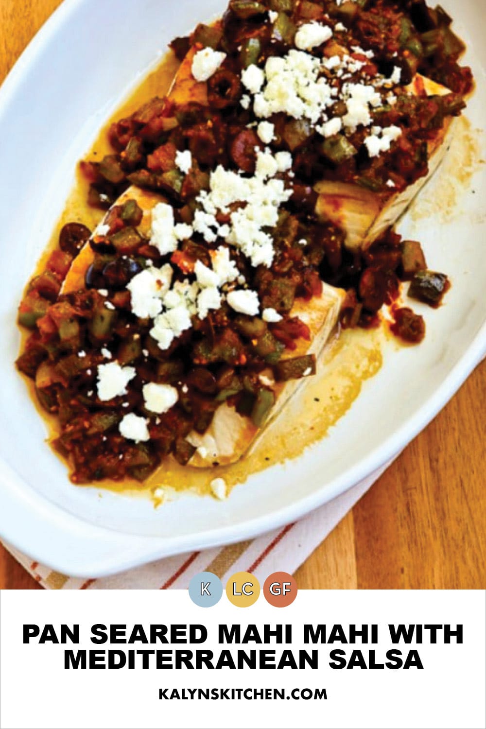 Pinterest image of Pan Seared Mahi Mahi with Mediterranean Salsa
