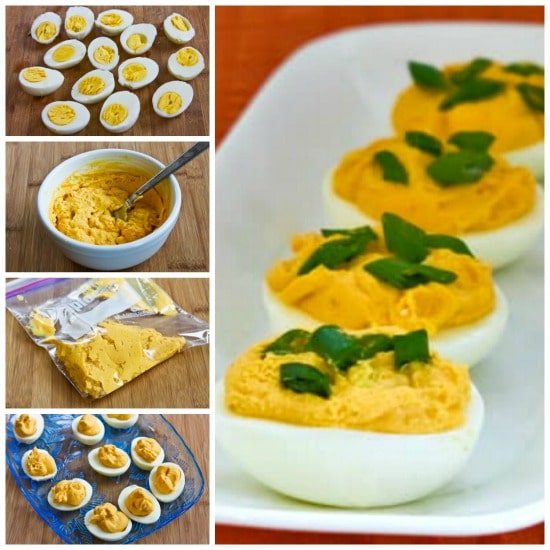 Sriracha Deviled Eggs found on KalynsKitchen.com