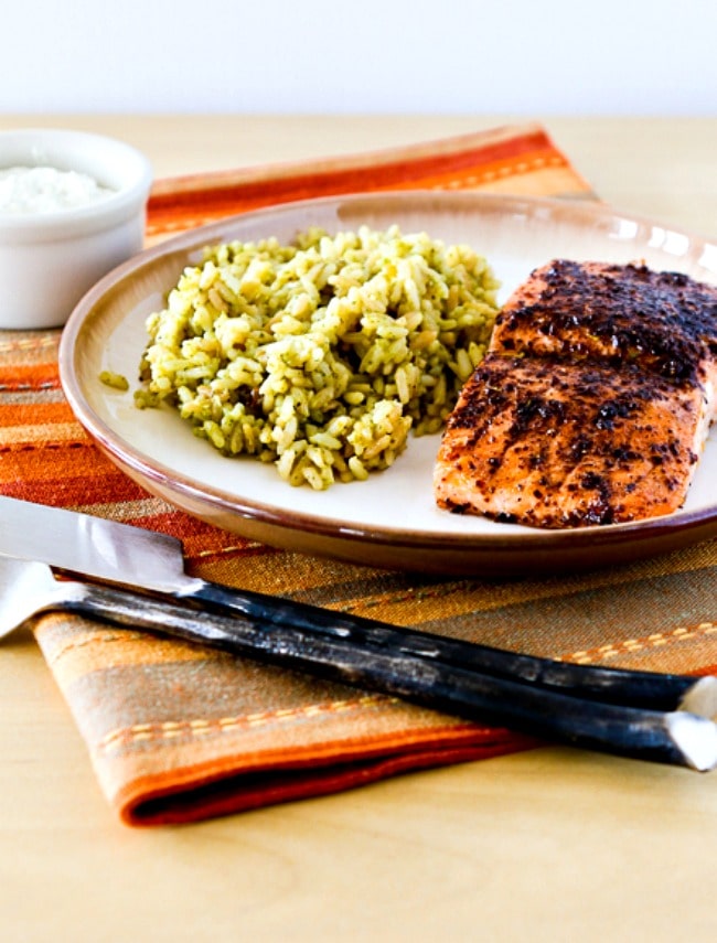 Grilled salmon in olive oil