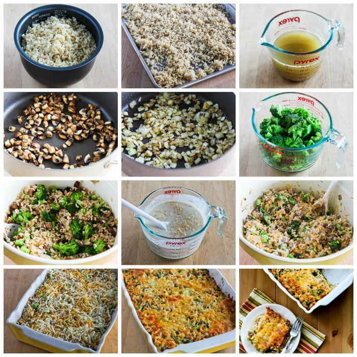 Cheesy Vegetarian Brown Rice Casserole process shots collage