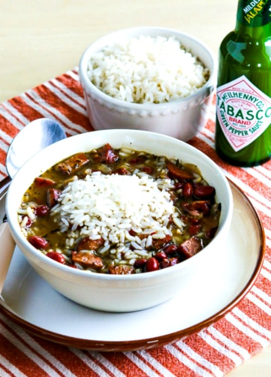 Slow Cooker Red Beans and Rice Soup found on KalynsKitchen.com