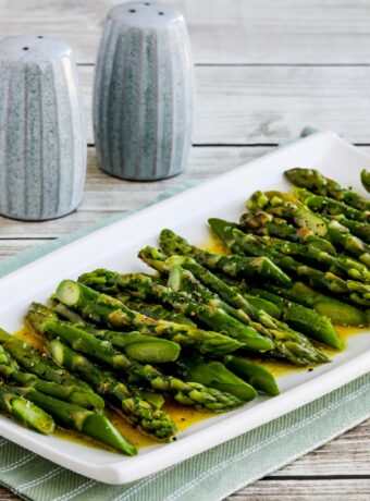 Barely-Cooked Asparagus with Lemon-Mustard Vinaigrette thumbnail image of finished asparagus on serving plate