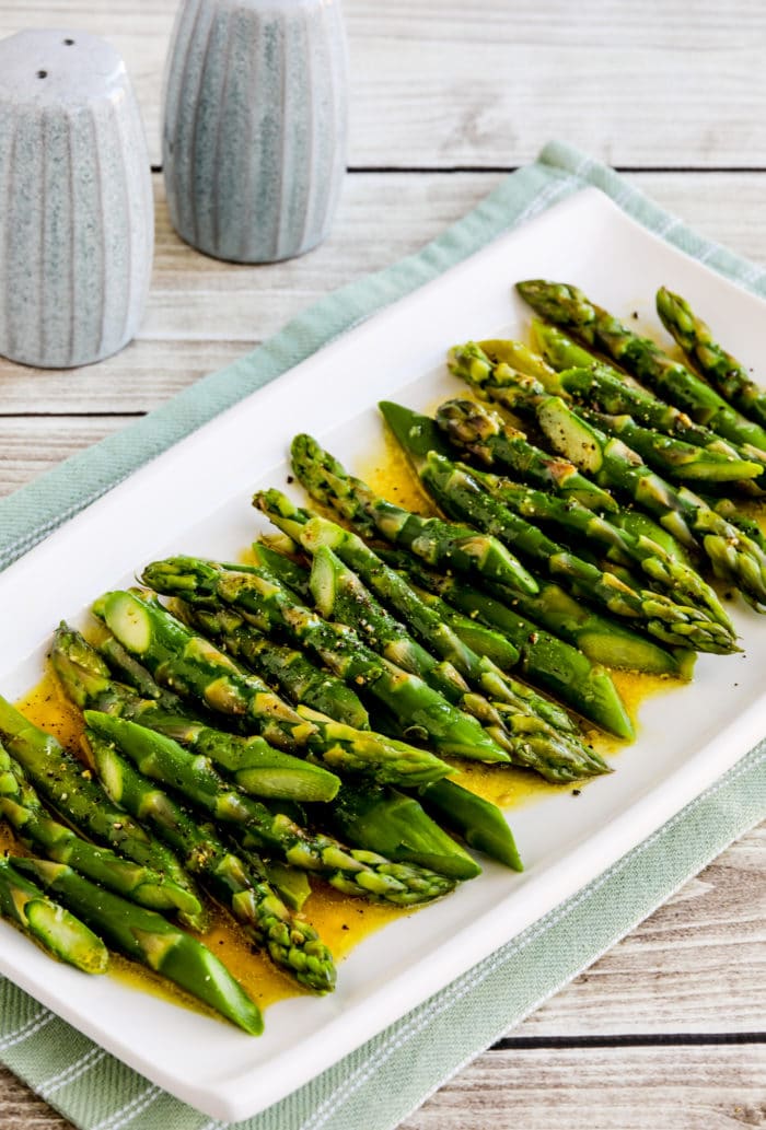 close-up photo of finished asparagus on serving plate