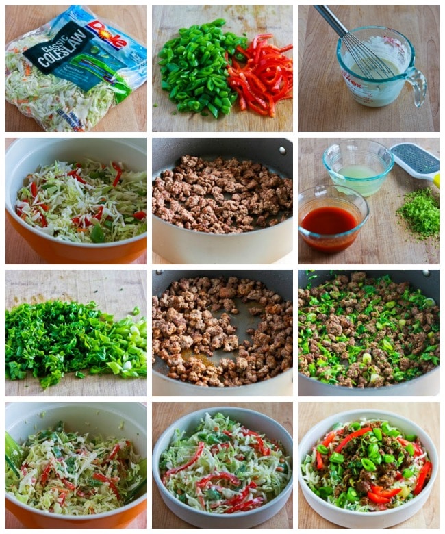Sriracha Beef Cabbage Bowl process shots collage