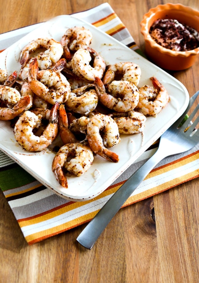 Spicy Roasted Shrimp with Garlic and Red Pepper finished shrimp on serving plate