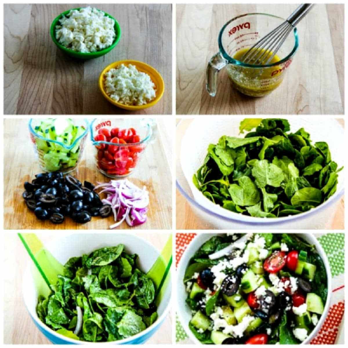 recipe step collage for Kale Greek Salad
