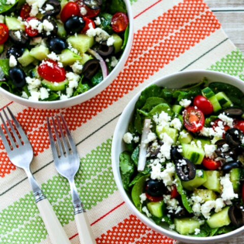 Spinach and Kale Greek Salad with Feta-Lemon Vinaigrette