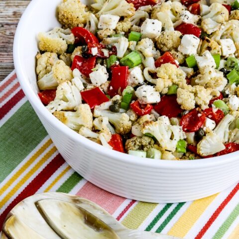 Roasted Cauliflower Salad with Feta, Capers, and Red Pepper close-up photo