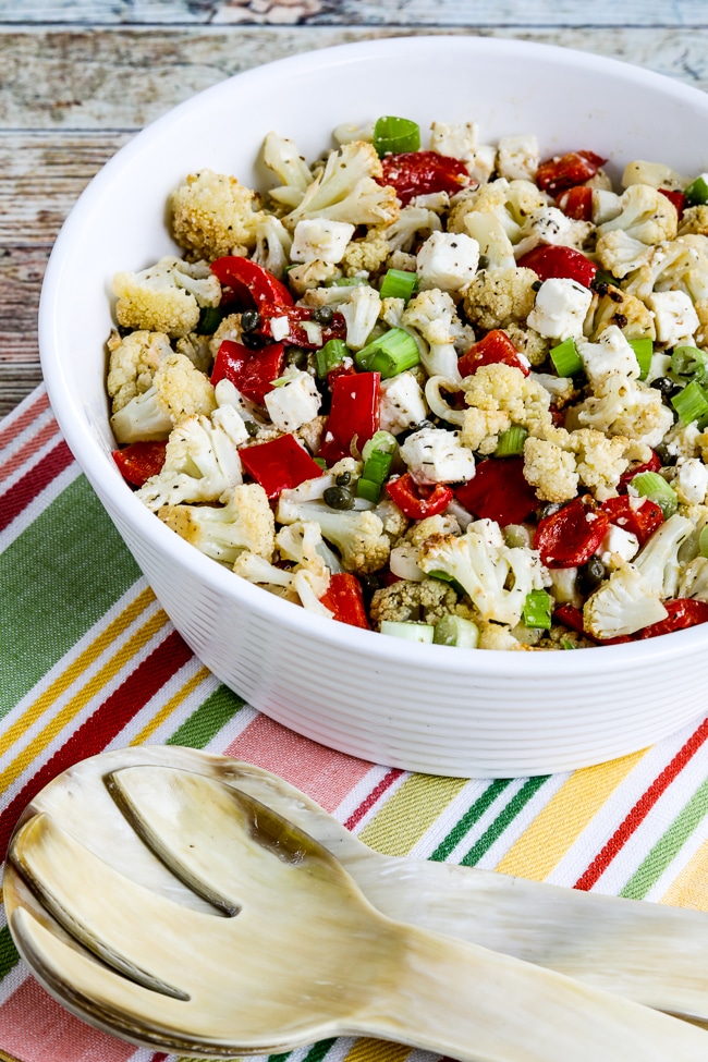 Roasted Cauliflower Salad with Feta, Capers, and Red Pepper close-up photo