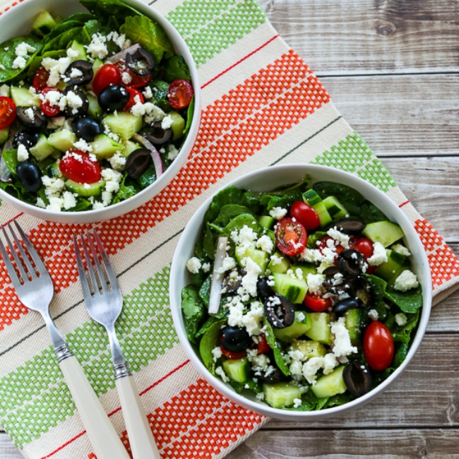 Spinach and Kale Greek Salad with Feta-Lemon Vinaigrette square thumbnail photo