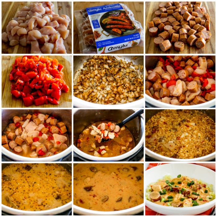 Chicken and Sausage stew process shots collage for Instant Pot version