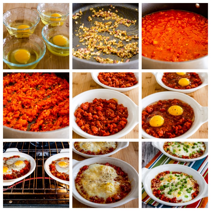 Tuscan Baked Eggs with Tomatoes process shots collage