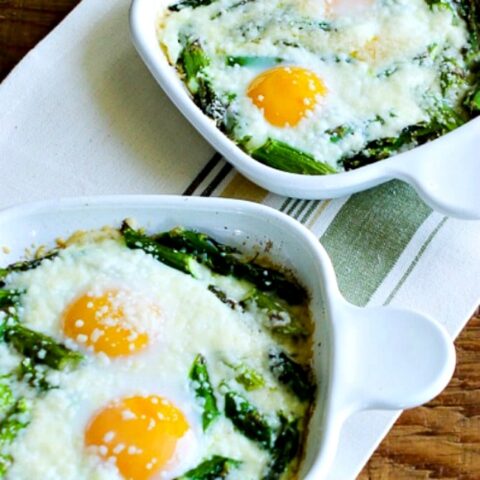 Baked Eggs and Asparagus with Parmesan found on KalynsKitchen.com