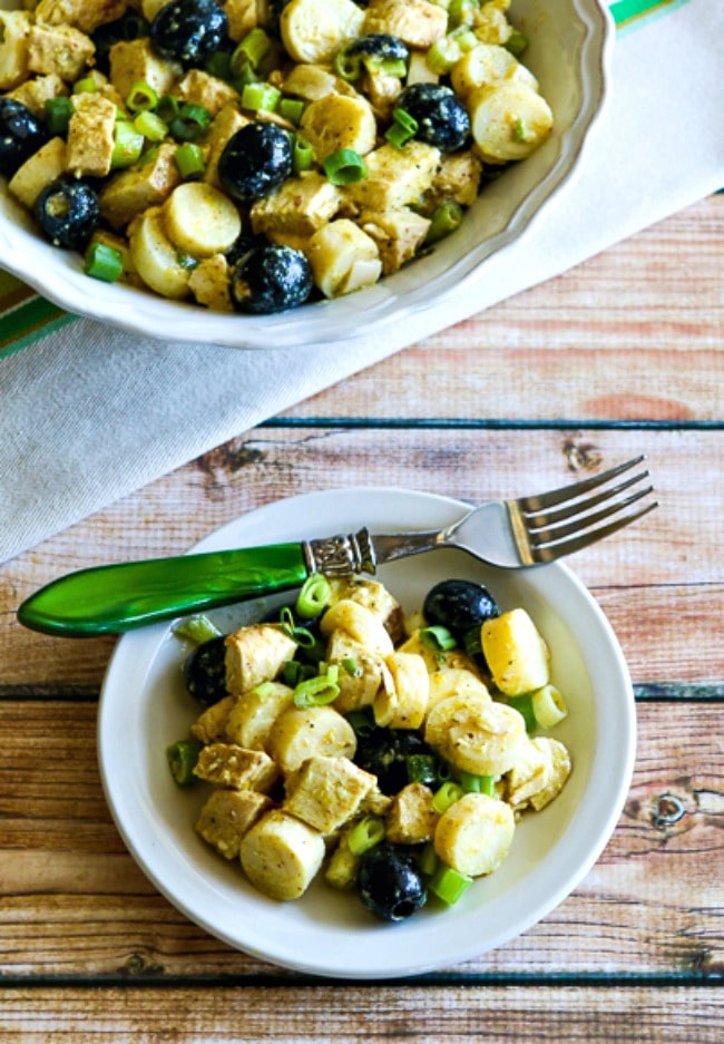 Chicken Salad with Mustard, Hearts of Palm, and Olives top photo of finished salad