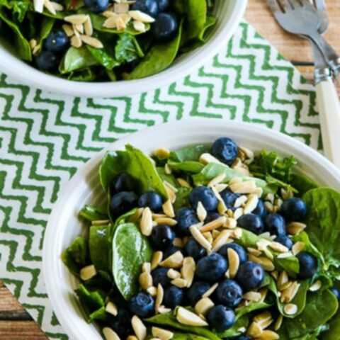 Power Greens Salad with Blueberries and Almonds found on KalynsKitchen.com