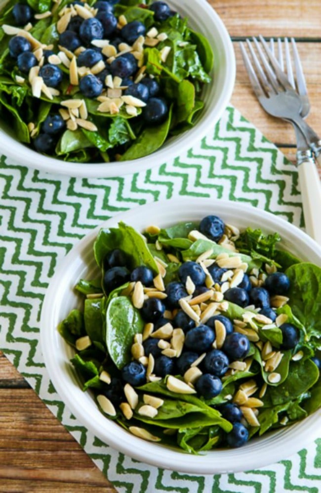 Power Greens Salad with Blueberries and Almonds found on KalynsKitchen.com