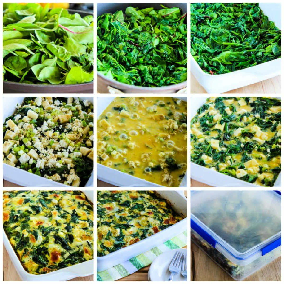 Power Greens Breakfast Casserole collage of recipe steps