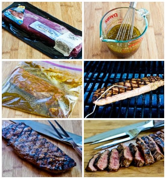 Step-by-step collage for Grilled Cuban Flank Steak found on KalynsKitchen.com