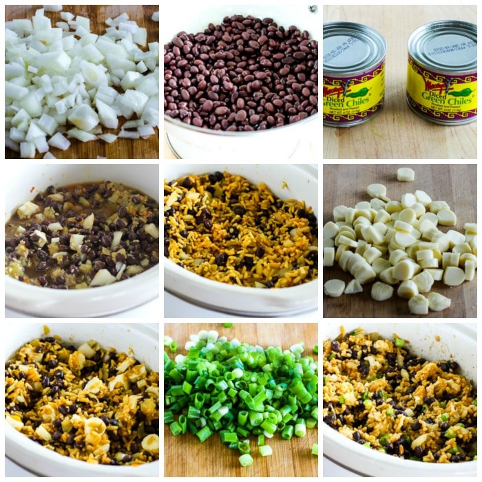 Slow Cooker Spicy Brown Rice and Black Bean Bowl process shots collage