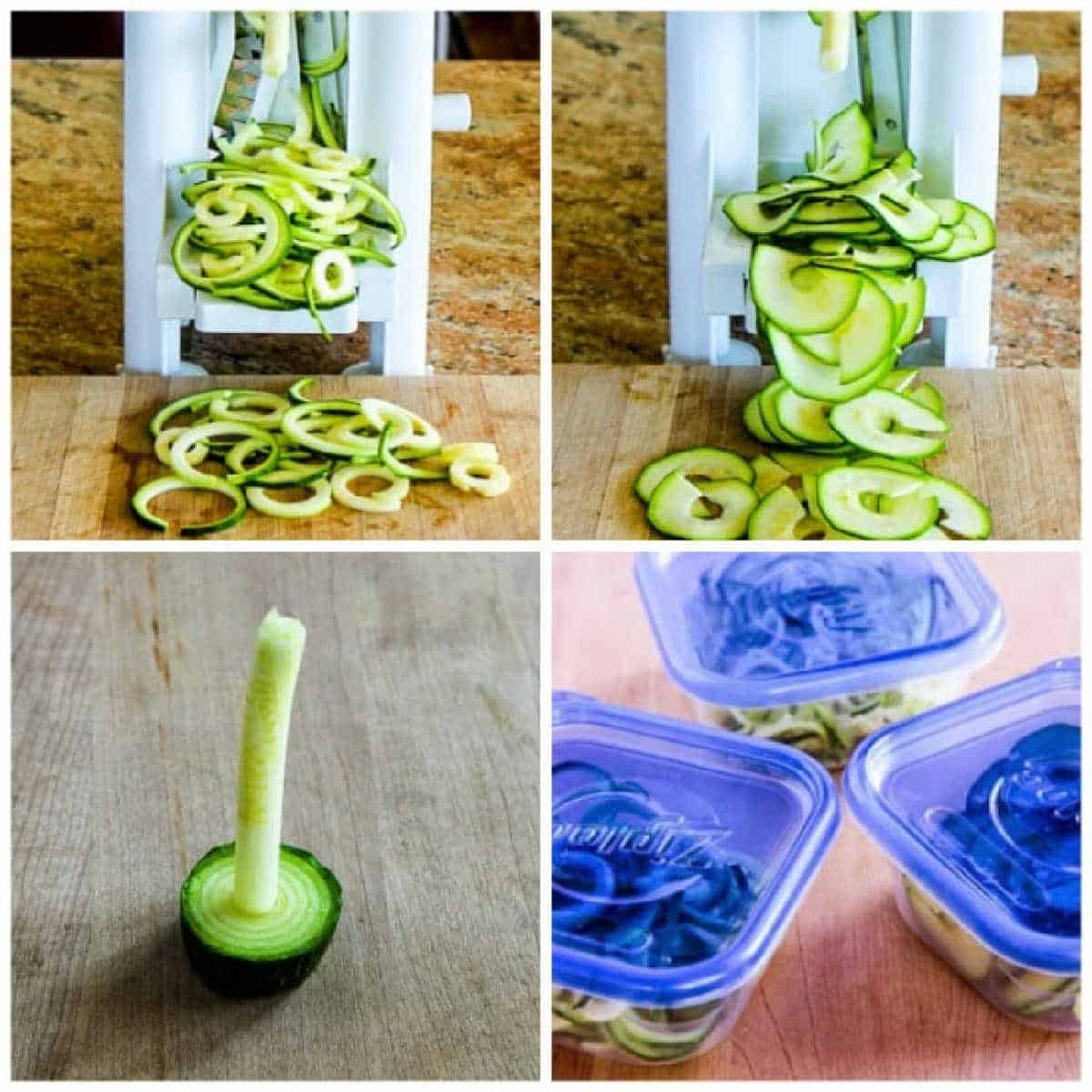 Making zucchini noodles with spiral vegetable slicer Stock Photo