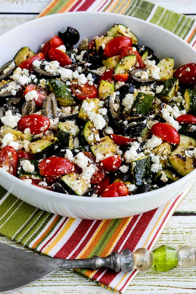 Close-up of grilled greek zucchini salad