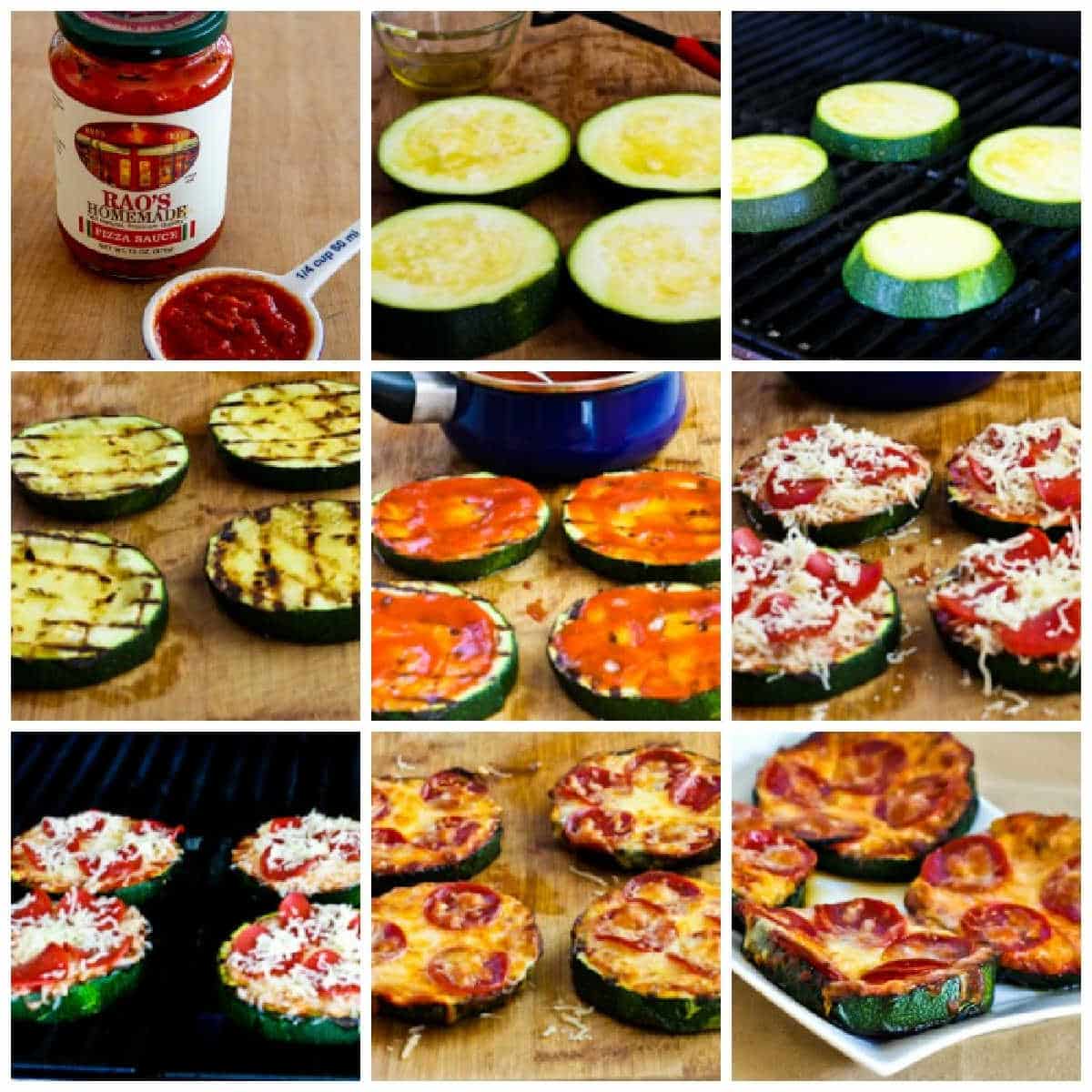 Grilled Zucchini Pizza Slices collage of recipe steps