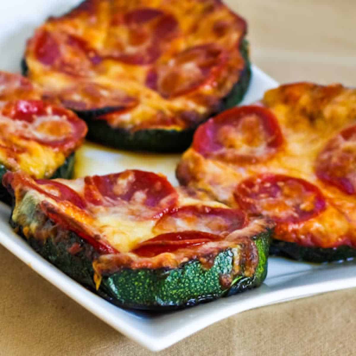 Grilled Zucchini Pizza Slices on serving plate
