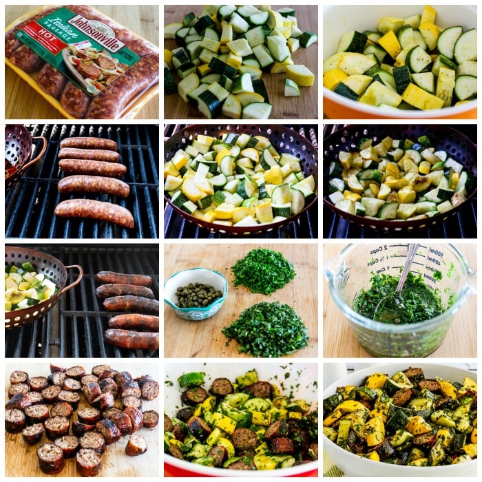 Grilled Sausage and Summer Squash with Lemon and Herbs process shots collage
