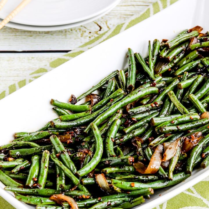 Garlicky Green Beans Stir Fry finished beans in serving dish
