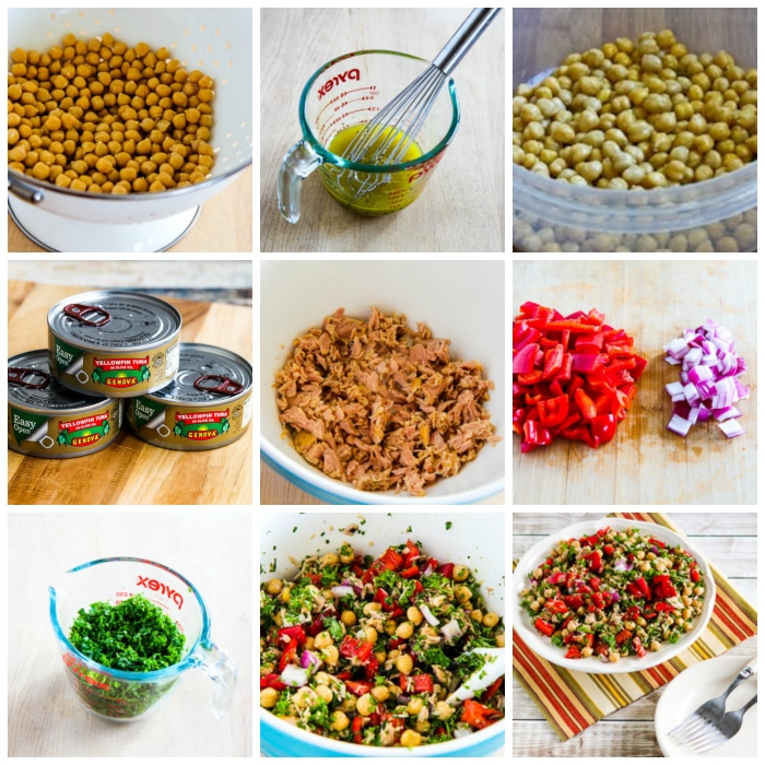 Garbanzo Salad with Tuna process shots collage