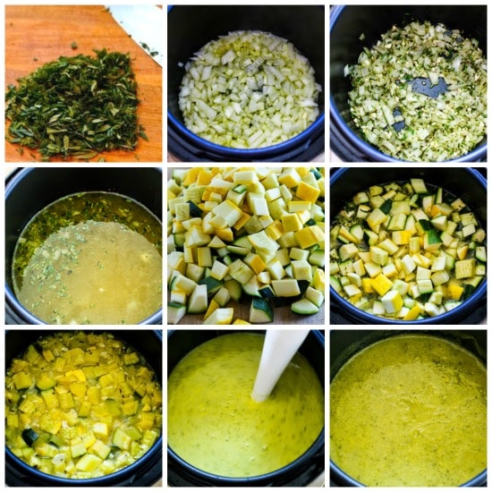 Zucchini and Yellow Squash Soup with Rosemary and Parmesan (Pressure Cooker or Stovetop) found on KalynsKitchen.com