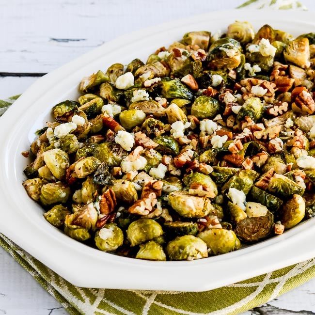 Roasted Brussels Sprouts with Pecans and Gorgonzola found on KalynsKitchen.com