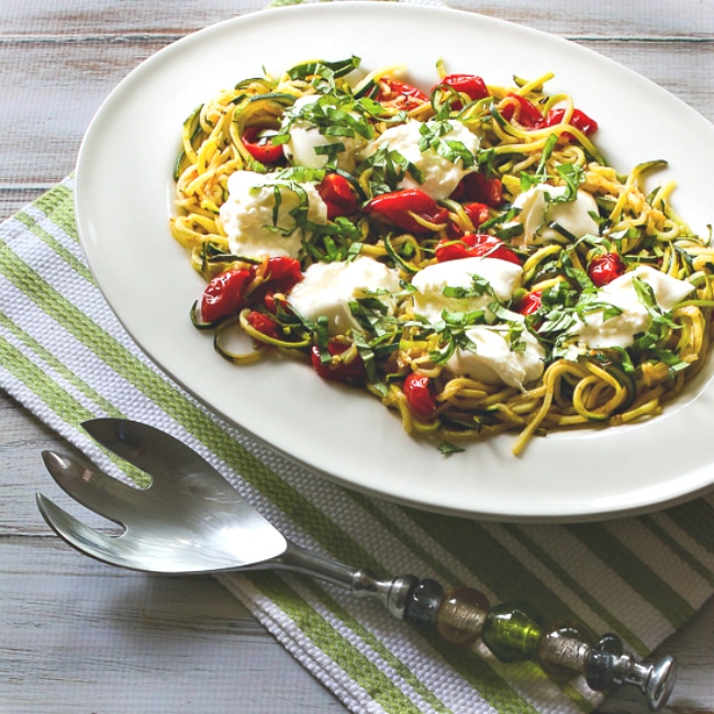 Garlicky Zucchini Noodles with Tomatoes and Burrata square thumbnail photo