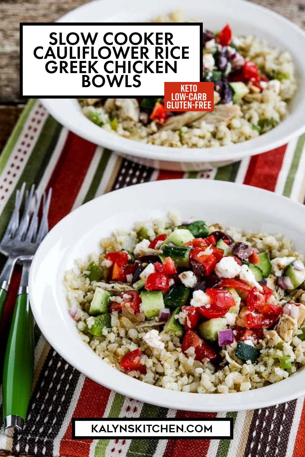 Pinterest image of Slow Cooker Cauliflower Rice Greek Chicken Bowls