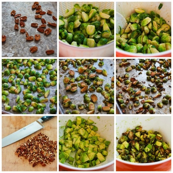 Roasted Brussels Sprouts with Avocados and Pecans found on KalynsKitchen.com.