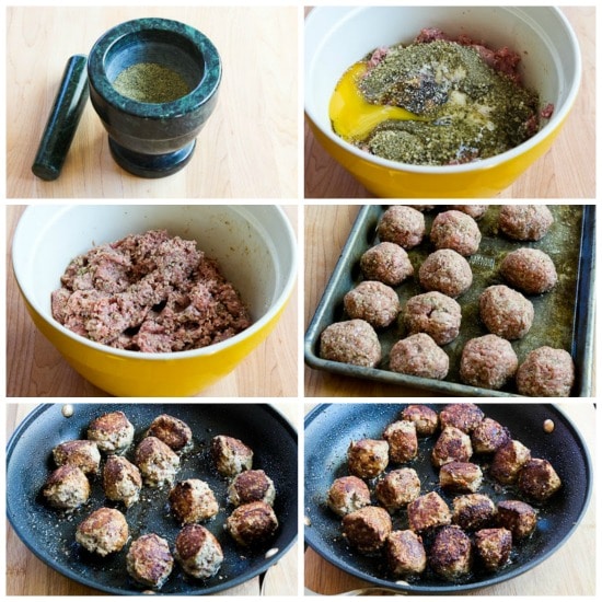 Low-Carb Turkey Meatballs with Romano Cheese and Herbs found on KalynsKitchen.com
