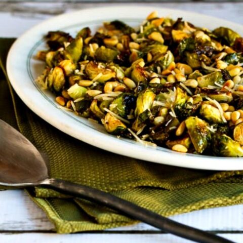 Roasted Brussels Sprouts with Balsamic, Parmesan, and Pine Nuts close-up photo
