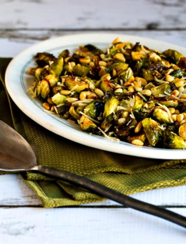 Roasted Brussels Sprouts with Balsamic, Parmesan, and Pine Nuts close-up photo