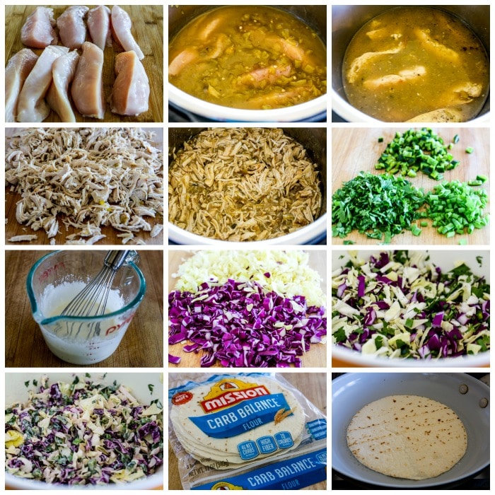 Green Chile Chicken Tacos Instant Pot version process shots collage