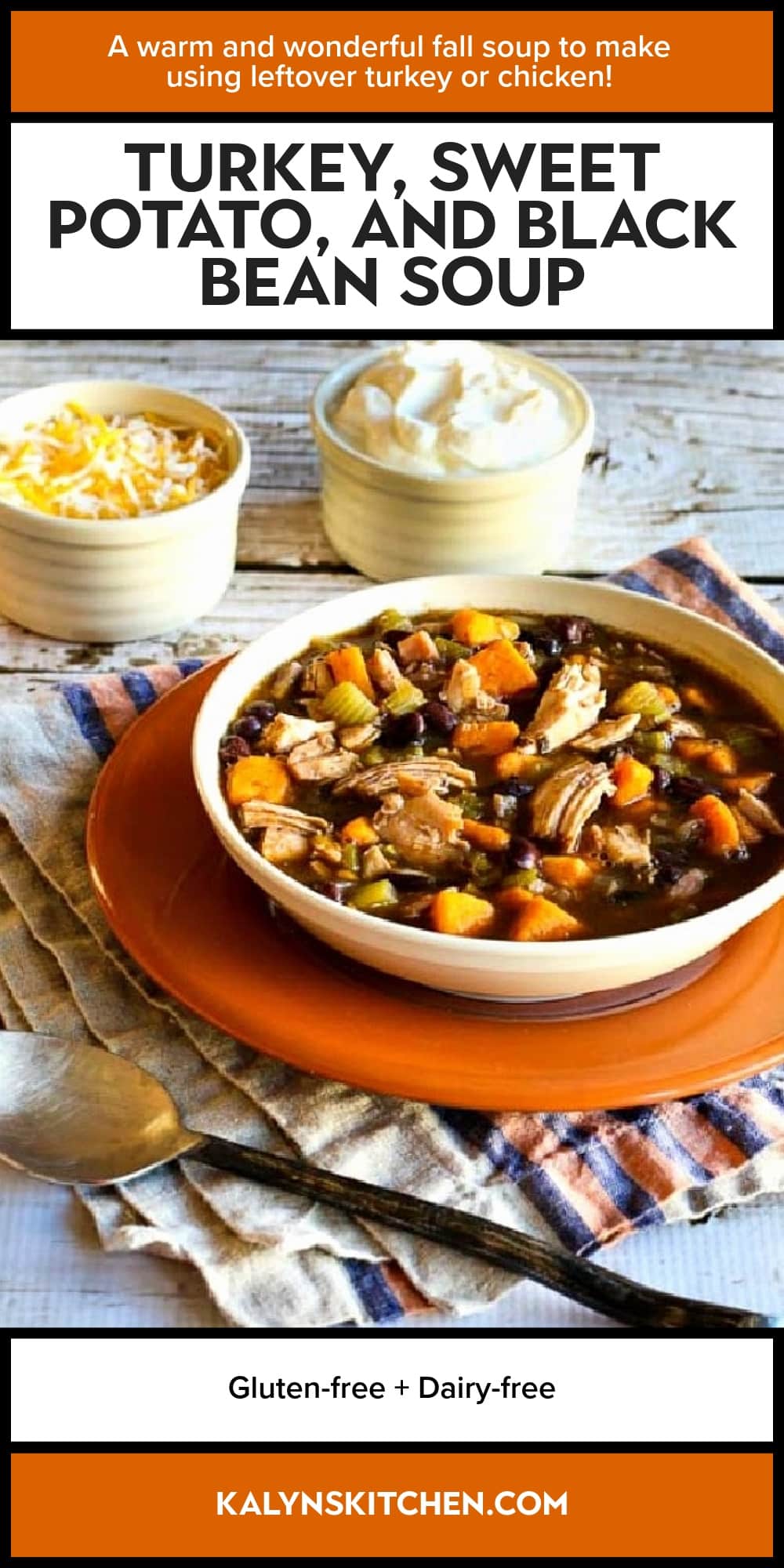 Pinterest image of Turkey, Sweet Potato, and Black Bean Soup