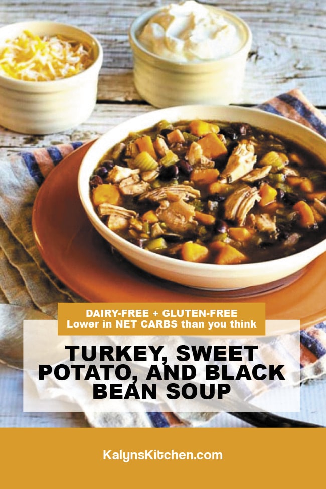 Pinterest image of Turkey, Sweet Potato, and Black Bean Soup